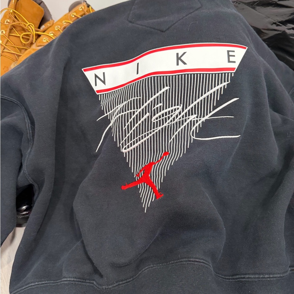 Nike Men's Black Crewneck Sweater with Red and White Accents